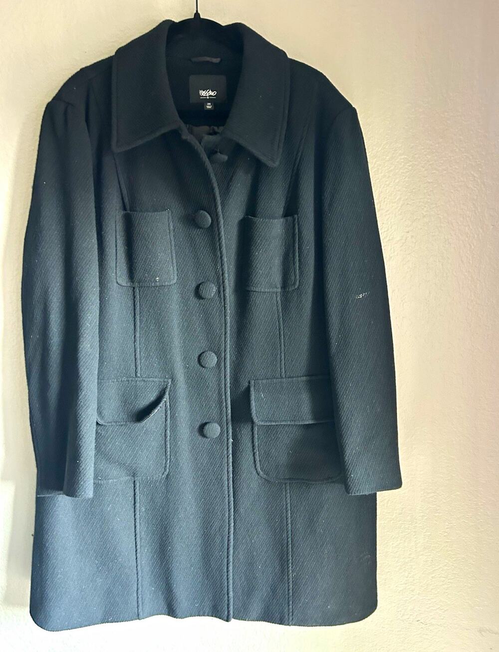 Mossimo Black Wool Blend 4-Pocket Structured Car Coat Jacket Plus Size 2X